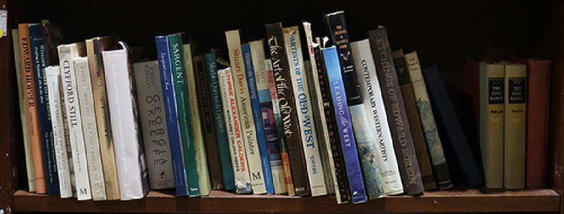 (Lot of 35+) Collection of art books, titles include:: (Lot of 35+) Collection of art books, titles include: Georgia O'Keefe, Sargent, Clyfford Still, Edward Hopper, The Art of the Old West, Leading the West, Etchings of Edward Borein, The King Ranch, Tra