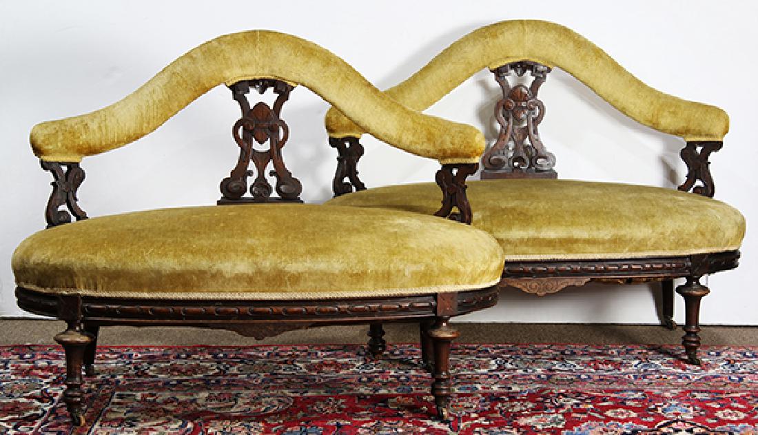 (lot of 2) Victorian settees, each having a shaped (1 of 6)