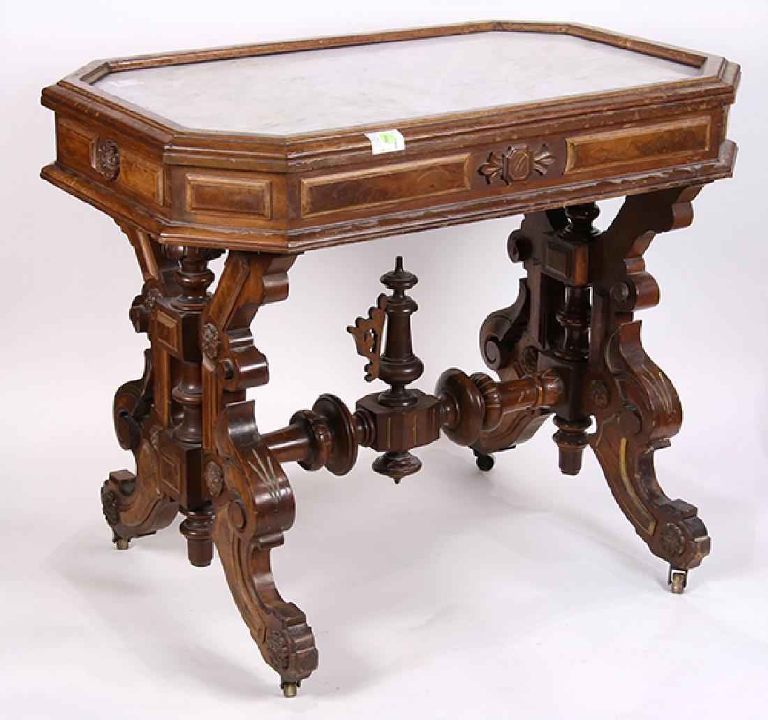 Victorian neo-industrial marble top table circa 1880, (1 of 4)