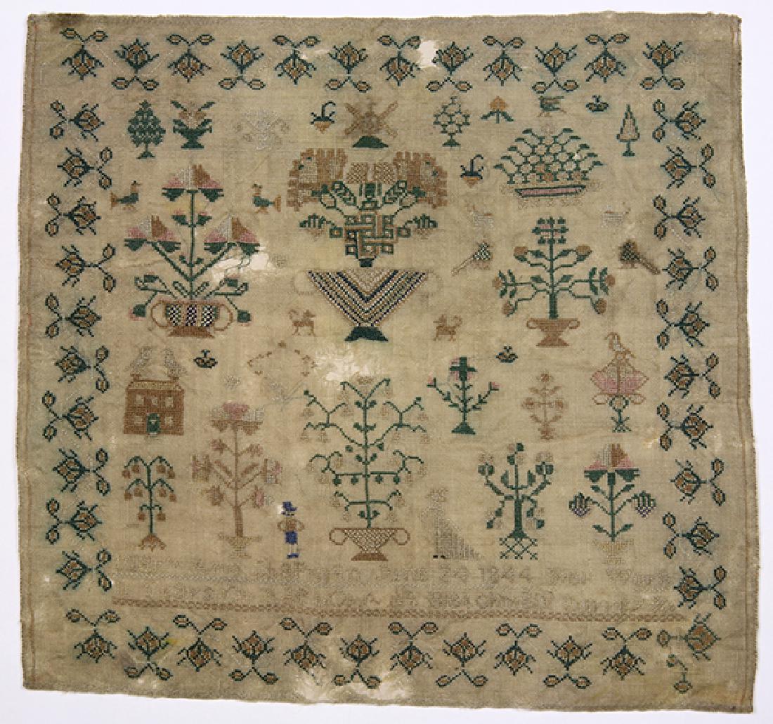 (Lot of 3) British silk on wool canvas samplers, (1 of 3)