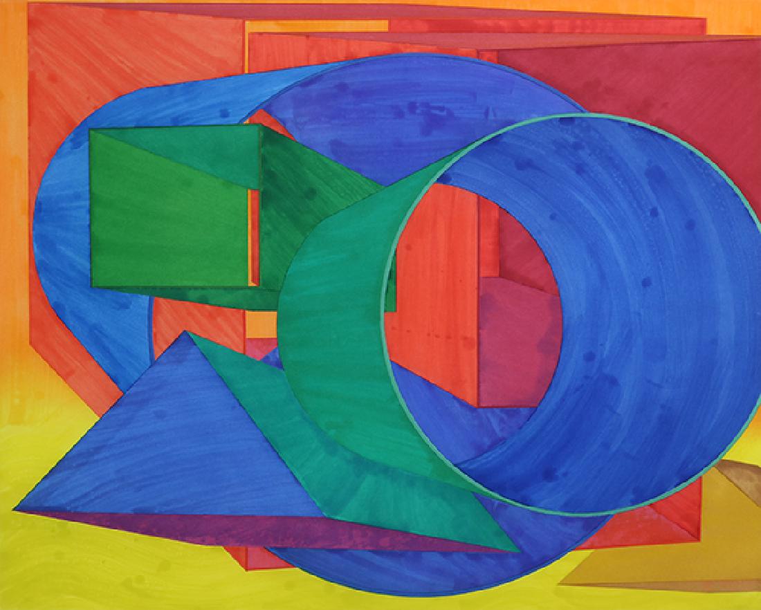 Print, Al Held, Magenta: Al Held (American 1928-2005) ""Magenta "" 1990 color aquatint with spit bite aquatint signed dated and numbered verso edition 37/50 published by Crown Point Press (San Francisco ca) Crown Point Press