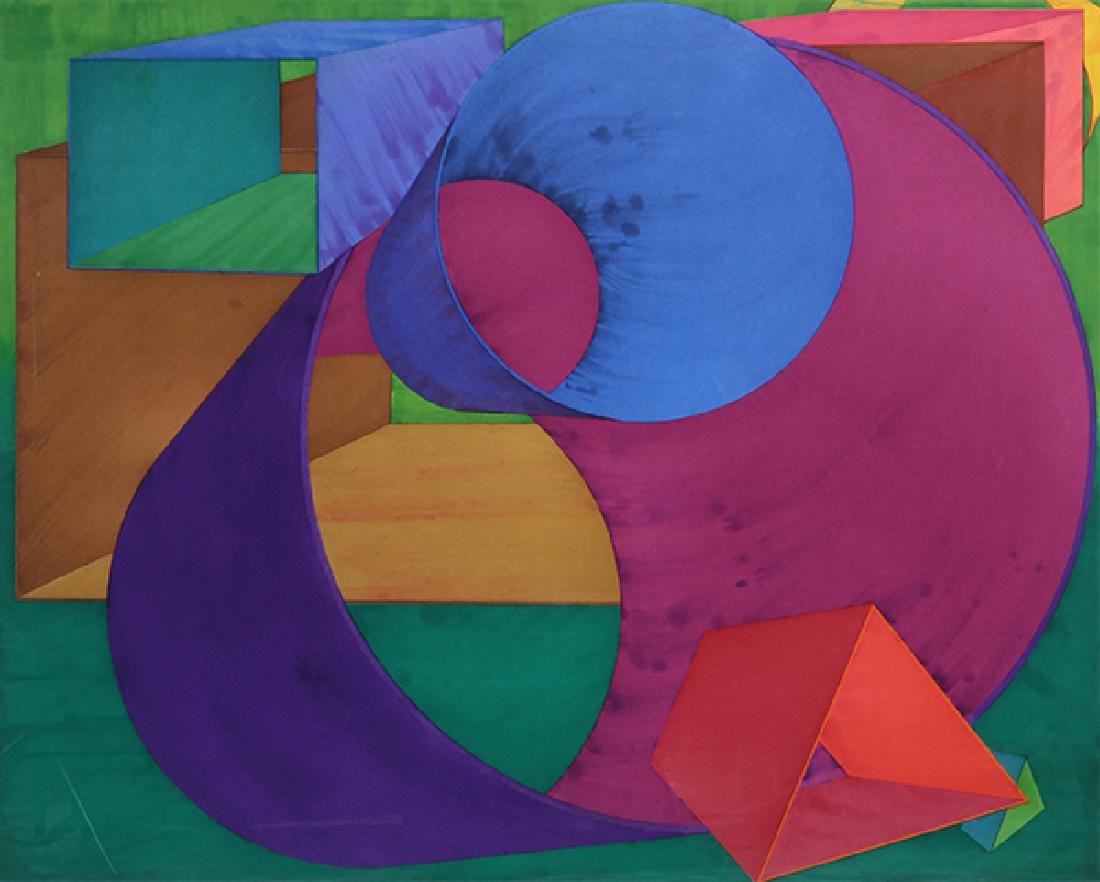 Print, Al Held, Indigo: Al Held (American 1928-2005) ""Indigo "" 1990 color aquatint with spit bite aquatint signed dated and numbered verso edition 32/50 published by Crown Point Press (San Francisco ca) Crown Point Press p