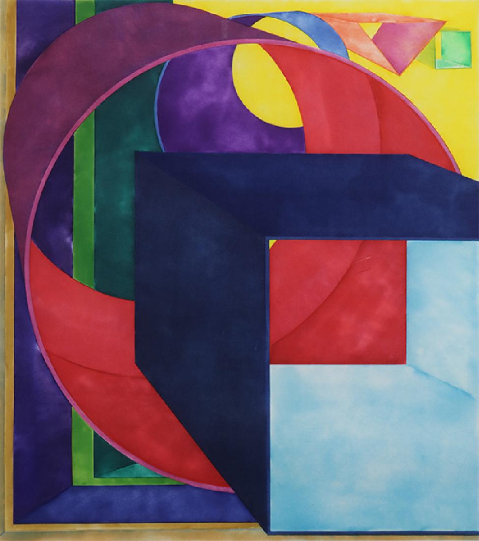 Print, Al Held: Al Held (American 1928-2005) ""The Space Between the Two "" 1992 aquatint in colors signed dated and numbered verso edition 36/50 with Crown Point Press letter affixed verso image: 32.5""h x 28.75""w