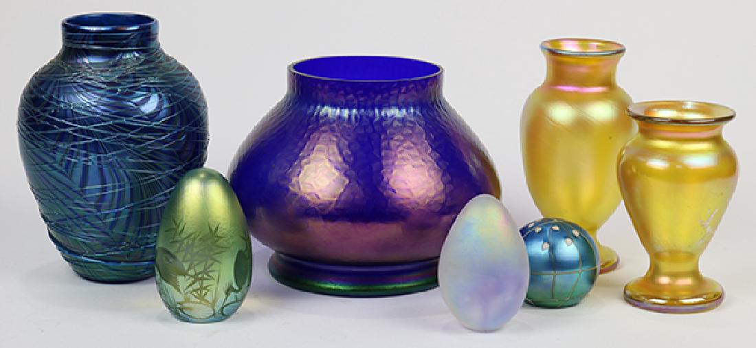 (Lot of 7) Iridescent art glass group, 20th Century, (1 of 1)