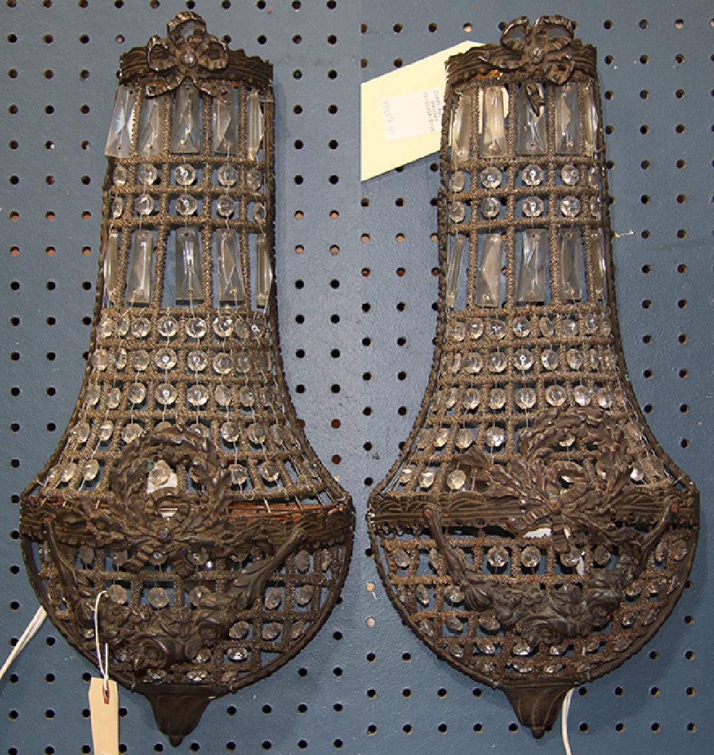 Pair of Continental crystal wall sconces, each having a (1 of 1)