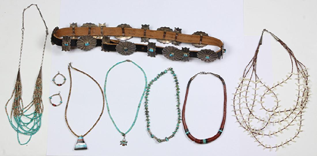 (Lot of 8) Native American multi-stone, silver belt and (1 of 7)