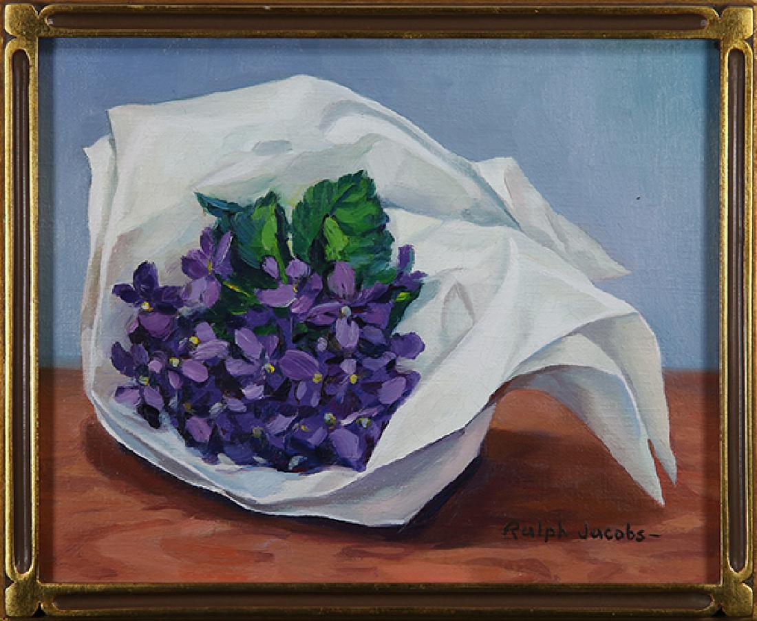 Painting, Still Life with Violets: Still Life with Violets oil on canvas signed ""Ralph Jacobs"" lower right 20th century overall (with frame): 9""h x 11""w