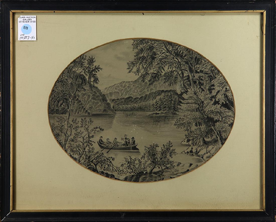 Charcoal, American School (19th century): American School (19th century) The Boating Party charcoal on paper unsigned overall (with frame): 15.75""h x 19.75""w