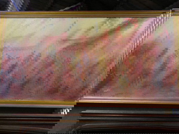 Framed Cucaro Acrylic: Framed acrylic and graphite on canvas, New York Show (1964) by Pascal Cucaro (American 1915-2004) signed lower left, 24" x 48"