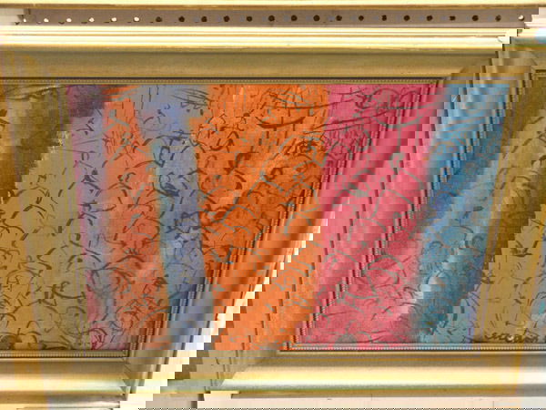 Pascal Cucaro (Californian 20th), oil/canvas: "Framed oil on canvas, Crowd, by Pascal Cucaro (American 1915-2004) signed lower center, 16"" x 20"" "