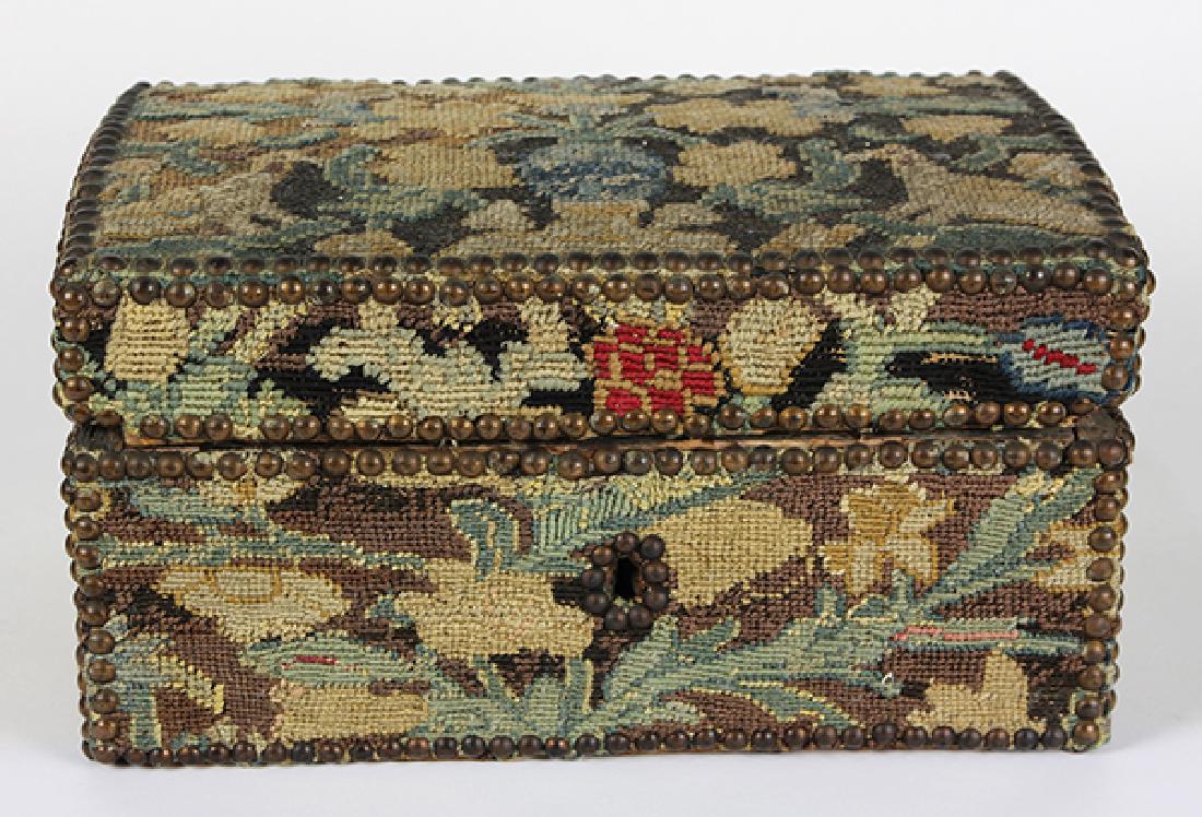 French close nailed tapestry covered table coffer with (1 of 7)