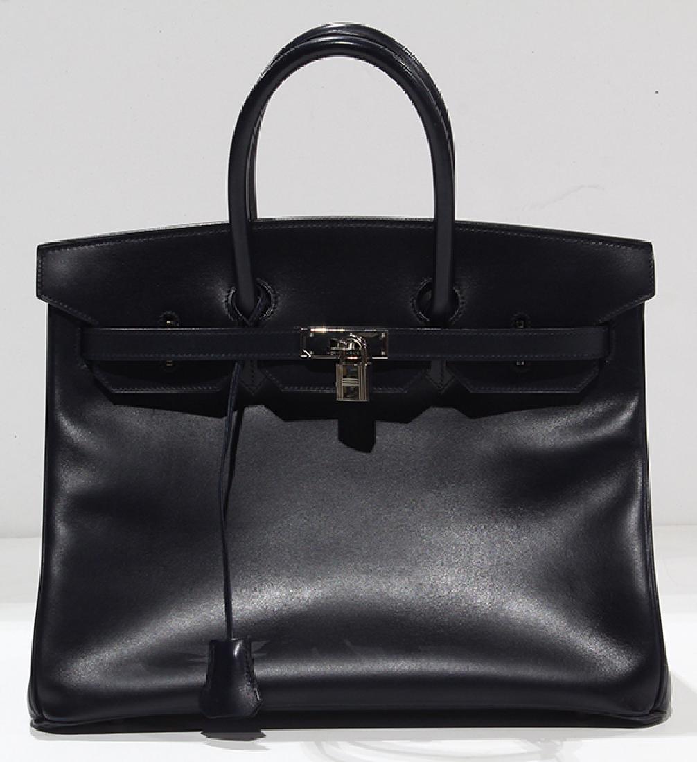 Hermes 35 cm Blue Abysse Box Calf leather Birkin bag (1 of 9)