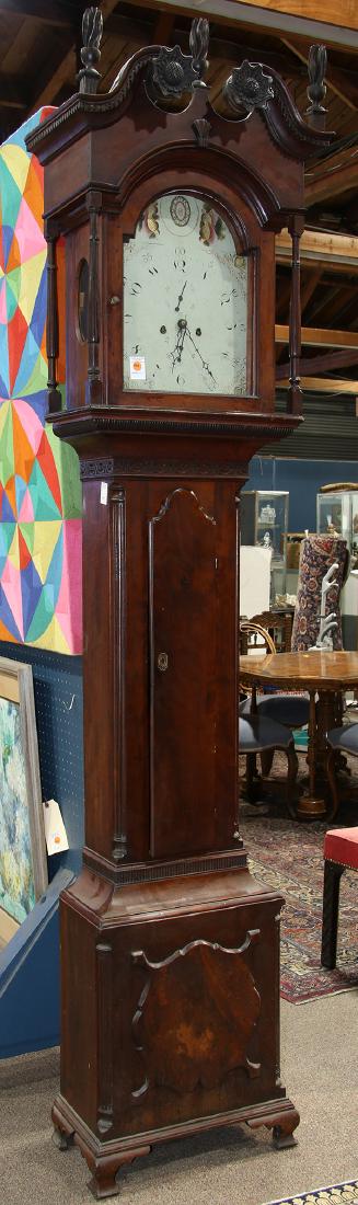 Chippendale mahogany tall case clock, the molded swan's (1 of 4)