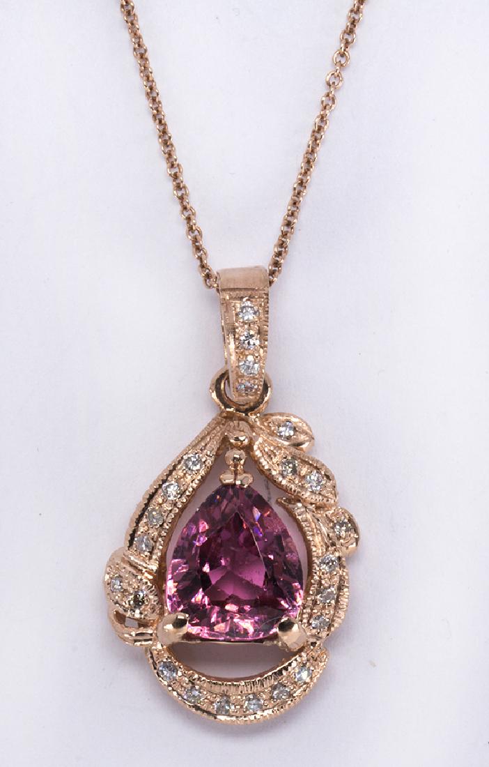 Tourmaline, diamond and 14k rose gold pendant-necklace (1 of 2)