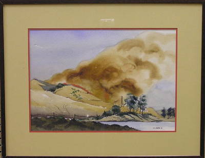 Watercolor Terry St. John Californian: Framed watercolor, Contra Costa Landscape (1961), by Terry St. John (Californian 1934-), signed and dated lower right, sight: 15''H x 21''W