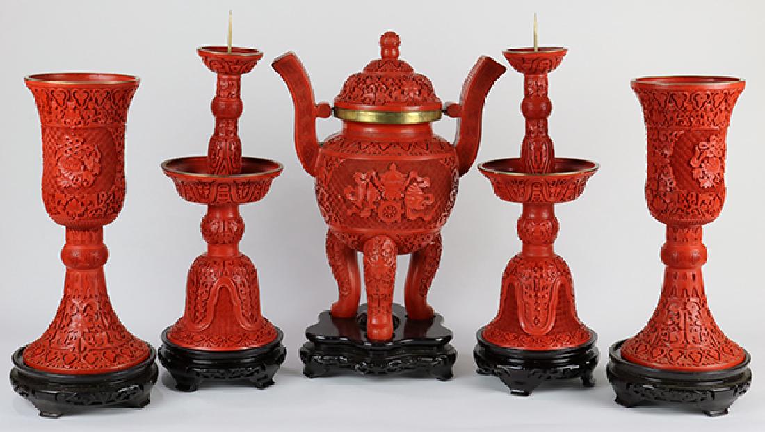 Chinese Cinnabar Garniture Set (1 of 4)