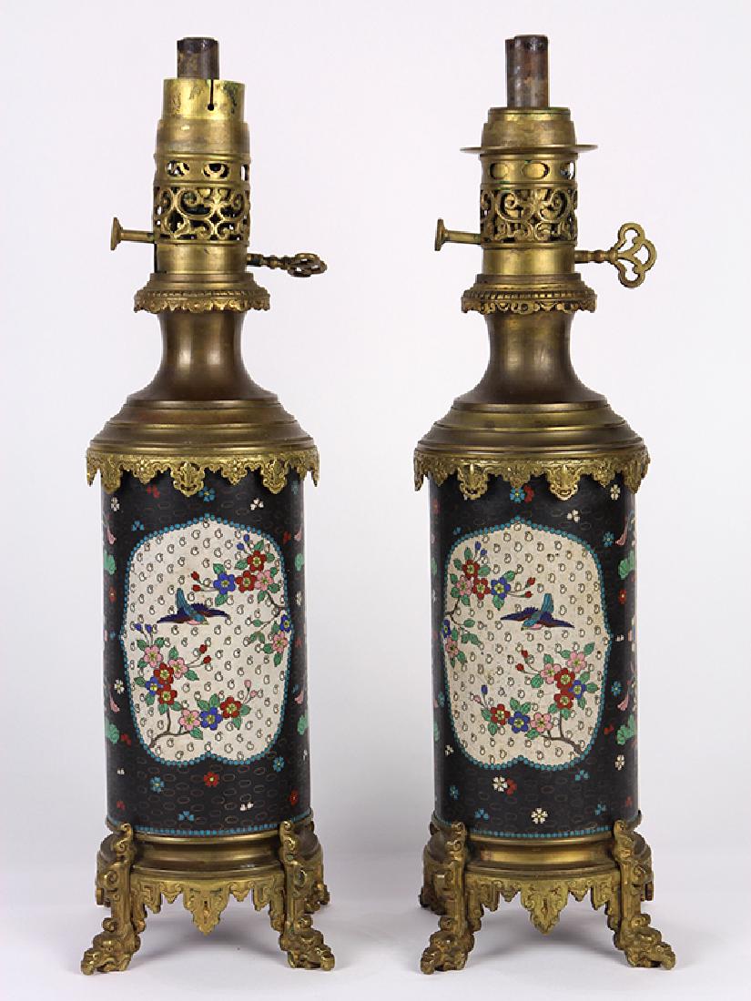 Pair of Chinese cloisonne lamps, each with pierced (1 of 4)