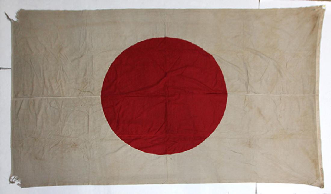 Vintage flag centered with a red circle on burlap,: Vintage flag centered with a red circle on burlap possibly Japanese flag