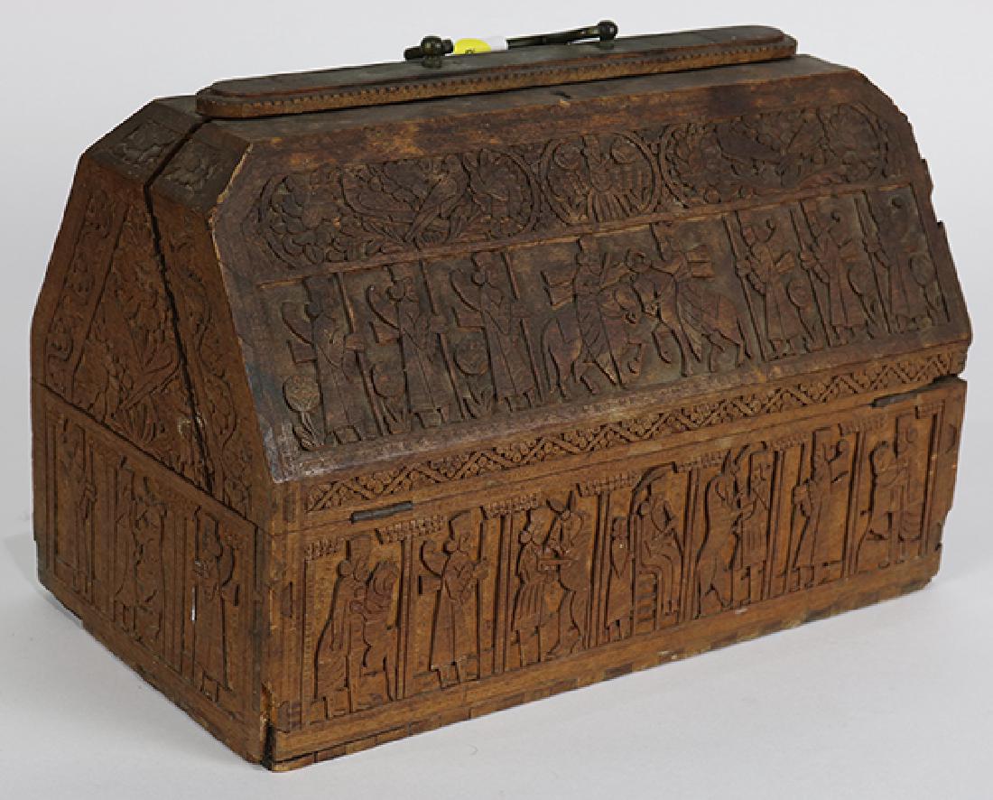 Turkish wooden carved document box, early 20th Century, (1 of 3)