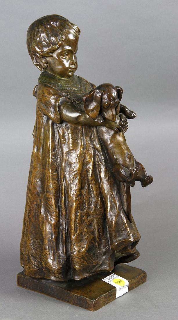 Bronze Sculpture, Child with Dachshund (1 of 3)