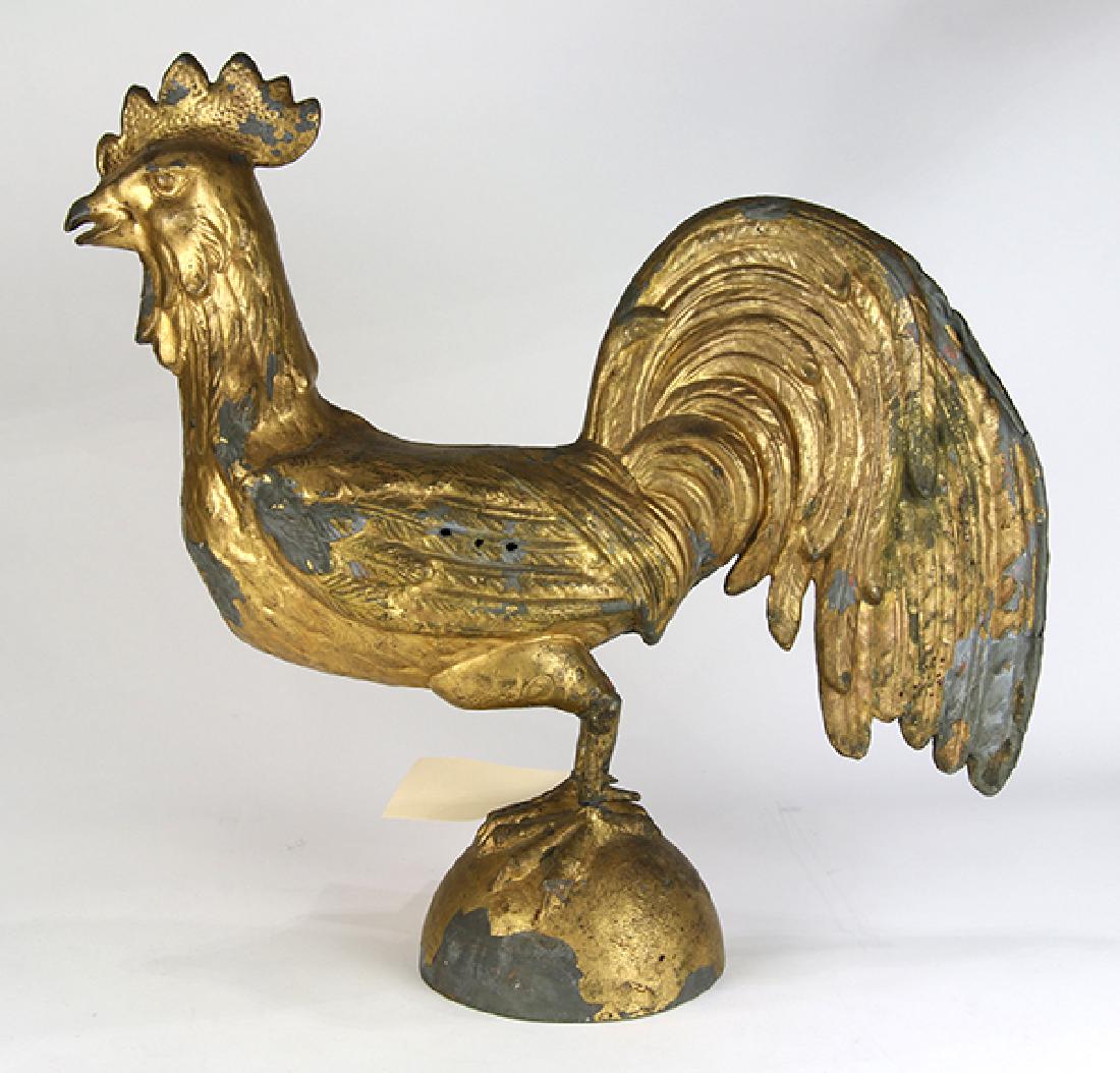 Large Provincial style gilt decorated tin rooster late (1 of 3)