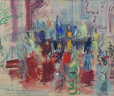 Roger Bertin, French Fauvist Gouache and Watercolor Painting Paris Opera  or Theater Interior (Mid-20th Century)