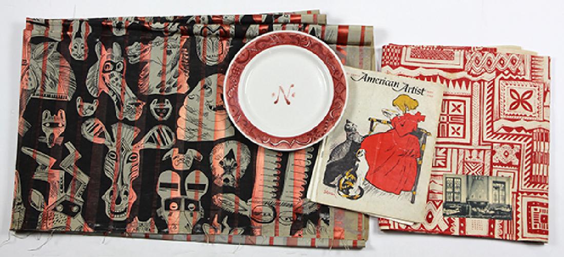 (lot of 3) Two Edgar Miller textiles, each having (1 of 3)