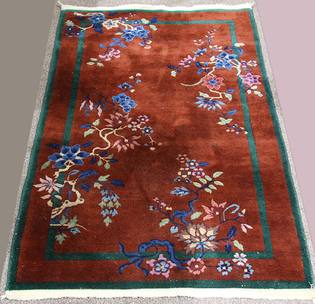Chinese art deco carpet circa 1940, 4'10" x 3' (1 of 3)
