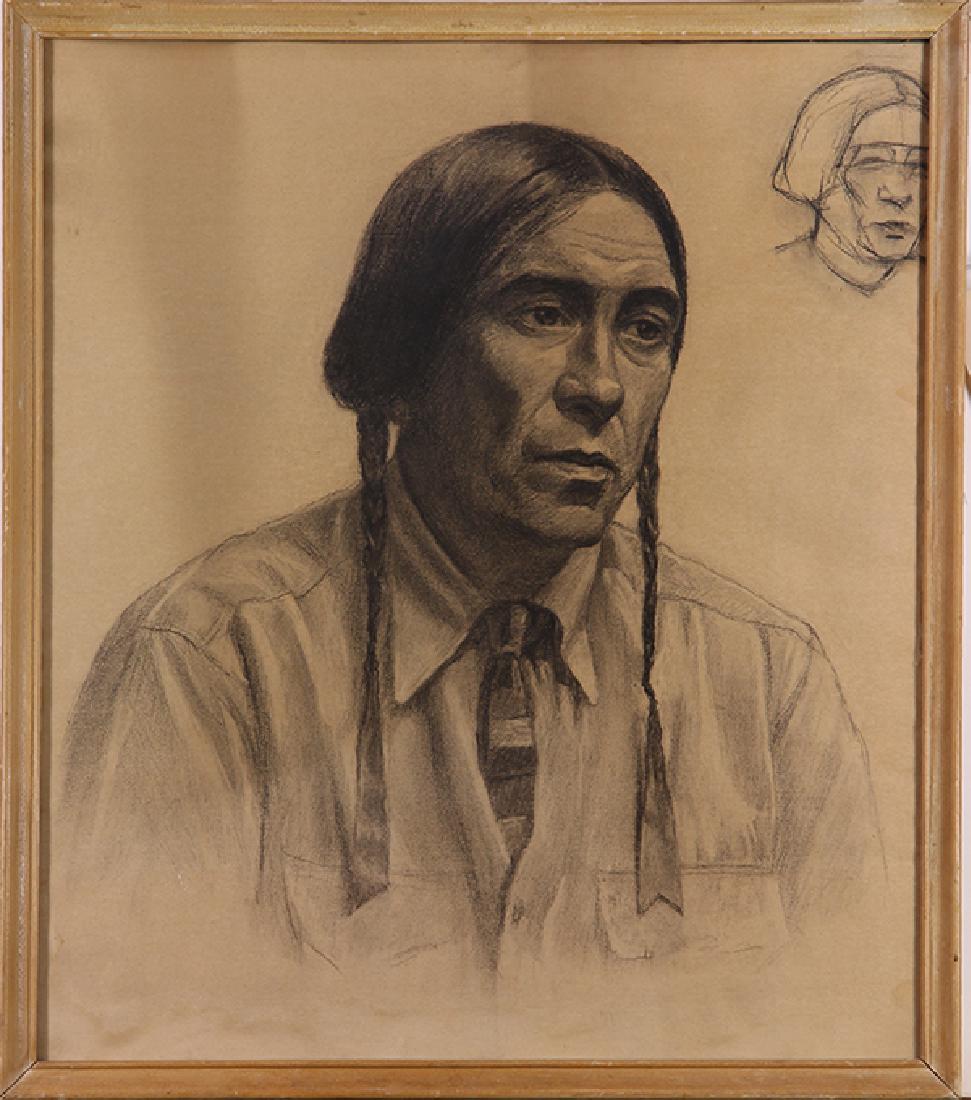 Works on Paper, Indian and Cowboy: (lot of 2) American School (20th century), Indian and Cowboy, charcoals on paper, each unsigned, each overall (wit frame): 21.5"h x 19"w