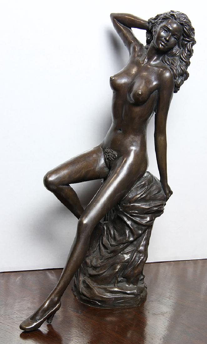 Erotic Sculpture, Nude Woman with High Heels: Continental School (20th century), Nude Woman Posing with High Heels, spelter sculpture, artist or foundry mark stamp lower right, edition 5/25, overall: 15"h x 5"w x 9"d