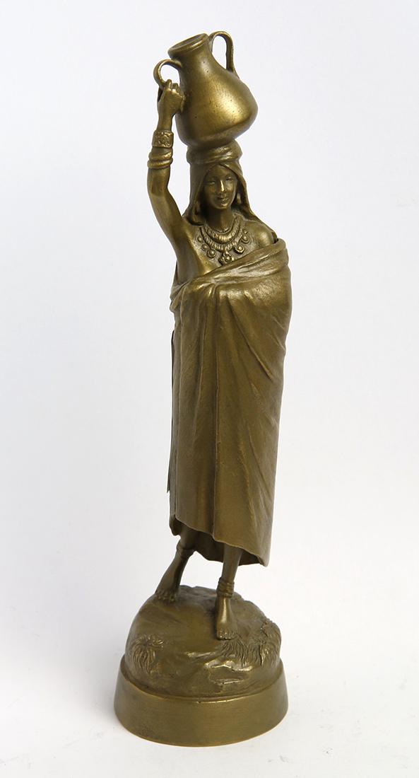 Sculpture, Fritz Bermann: Fritz Bermann (Austrian, 19th/20th century), Water Carrier, bronze sculpture with movable cloak, stamped "Bermann" underneath, overall: 7.5"h x 2"w x 2"d