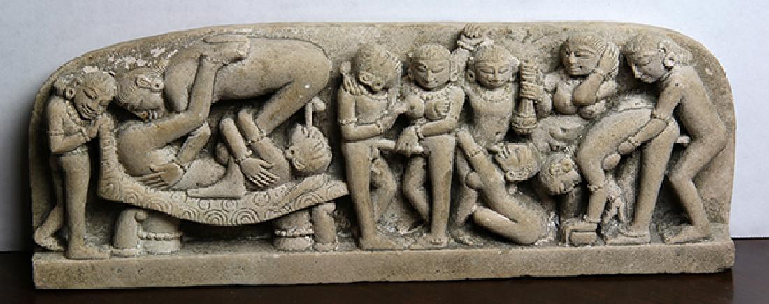 Erotic Balienes Stone Relief: Balinese school (20th century), Orgy of Figures in Stone Relief