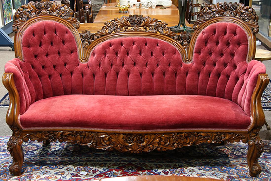 Rococo style burgundy velvet settee (1 of 5)