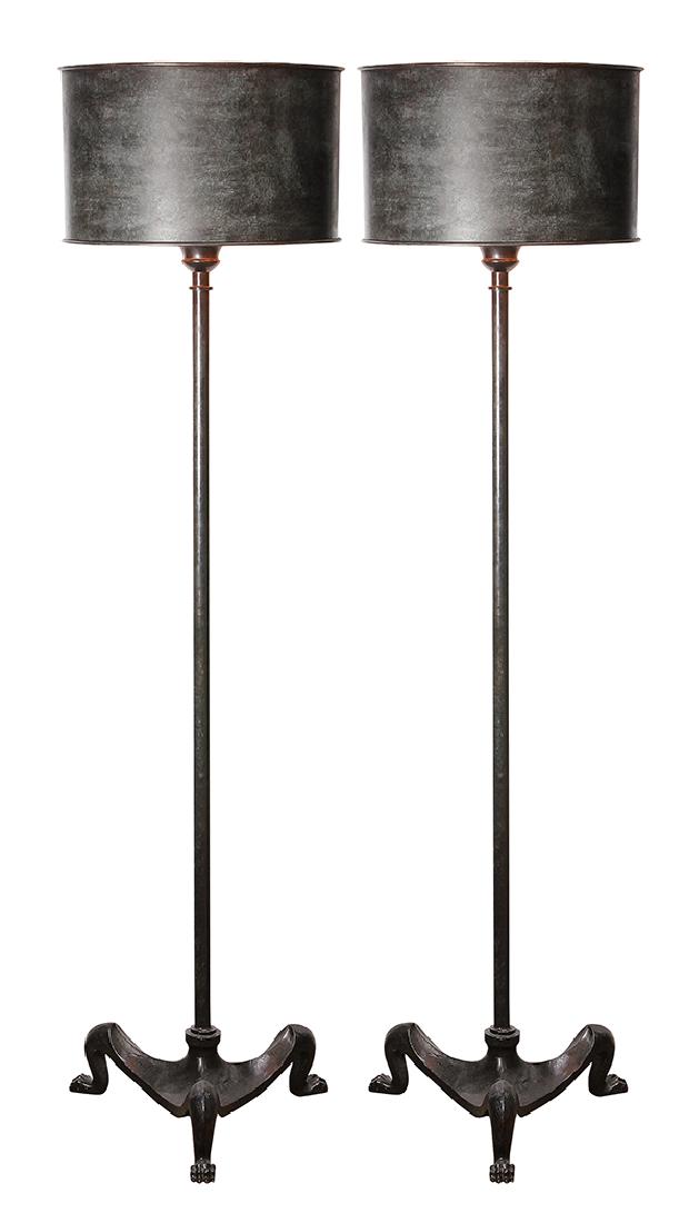 Pair of custom designed patinated bronze floor lamps (1 of 7)