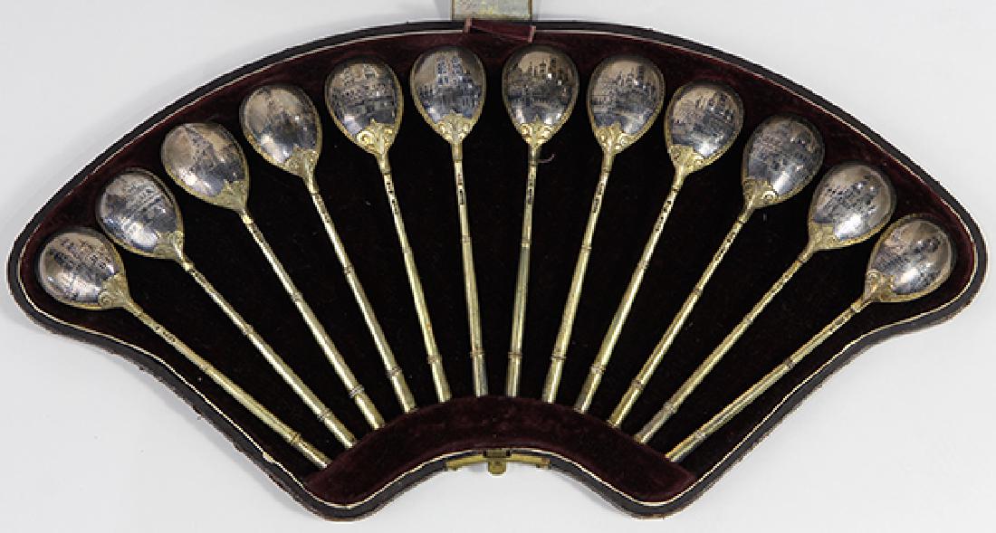 (Lot of 12) Russian silver gilded and niello spoons in (1 of 6)