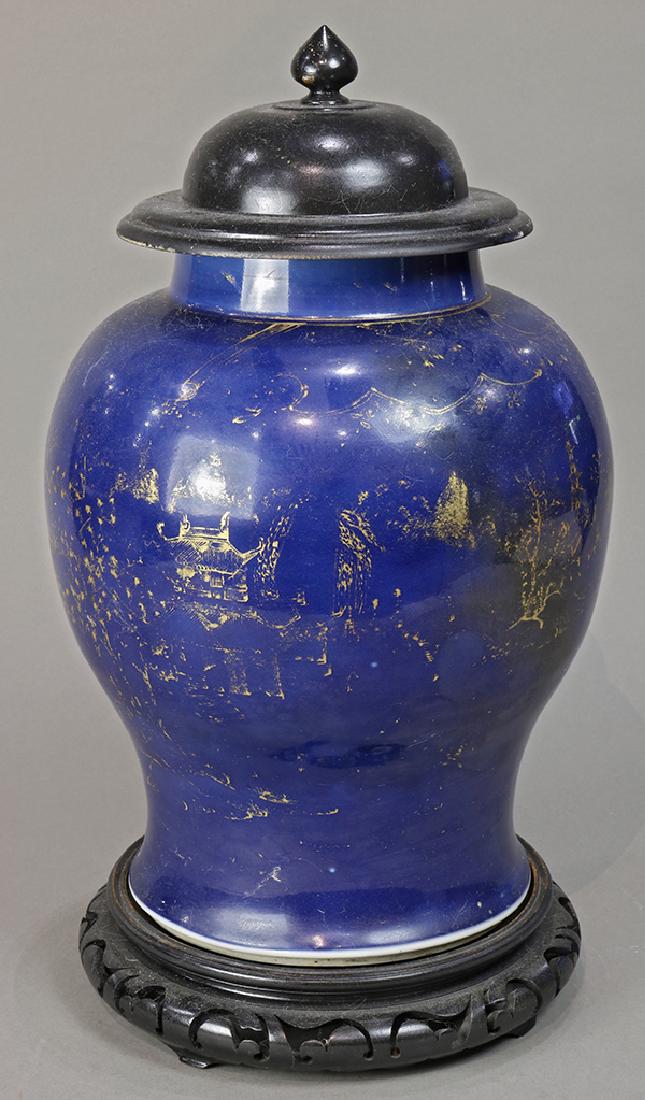Chinese Gilt Blue Porcelain Jar (1 of 9)