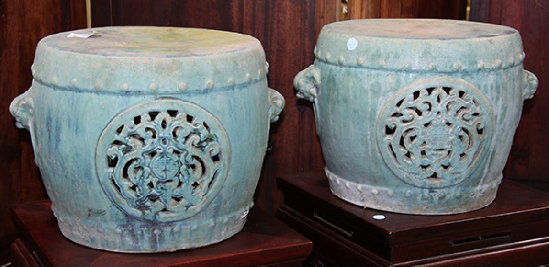 Chinese Green Porcelain Stools, Dragons (1 of 1)