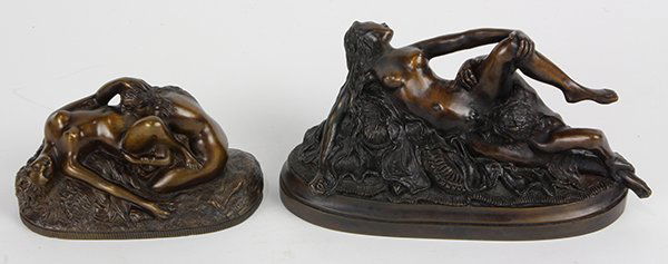 Sculpture, Jef Lambeaux: (Lot of 2) Bronze figural group, having erotic themes, including a Jef Lambeaux (Belgian, 1852-1908), Erotic Scene, bronze sculpture, signed verso, largest: 3.3"h x 5.25"w x 3.25"d