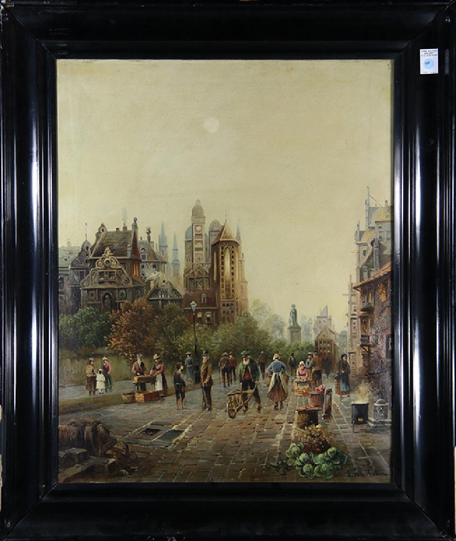 Painting, European Street Scene with Figures (1 of 1)