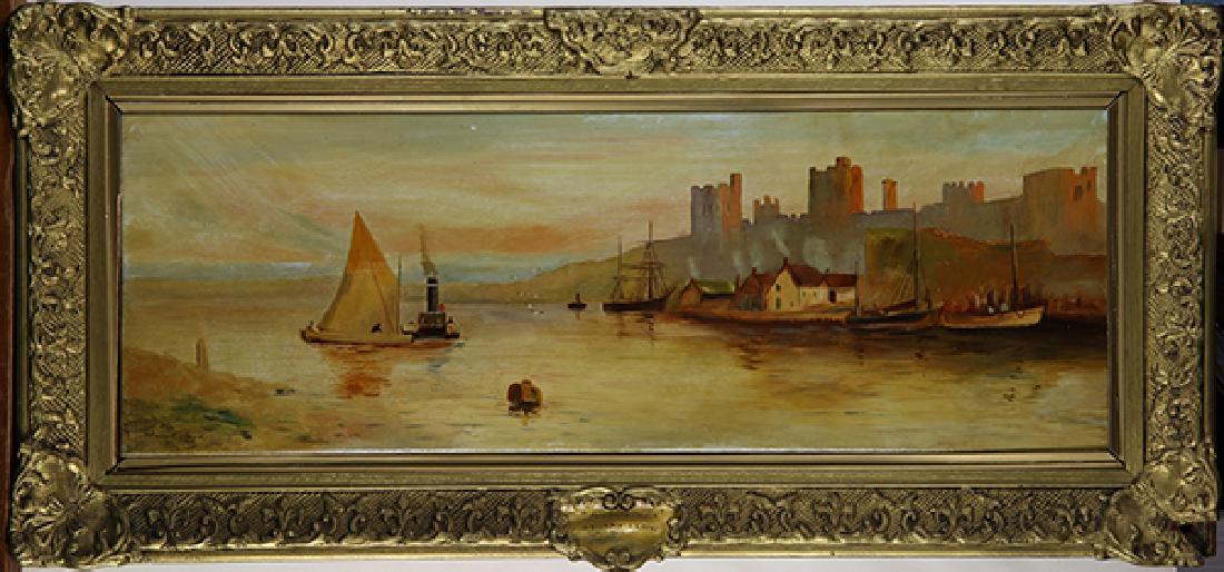 Painting, After Stuart Lloyd: After Stuart Lloyd (British, 1875-1929), "Pembroke Castle," oil on canvas, bears signature lower left, title plaque lower center, overall (with frame): 17.5"h x 37.5"w