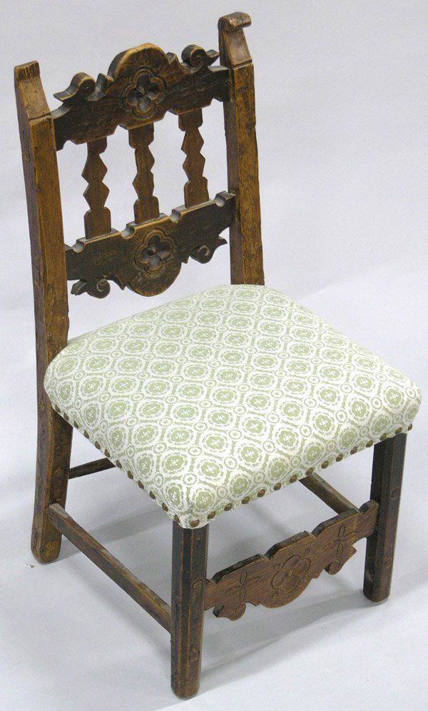 William & Mary Youth Chair: William and Mary carved bannister back youth chair, Provenance: Estate of Edward Dixon Heise (second cousin of artist Maynard Dixon), San Francisco, CA 15''w x 14''d x 29''h