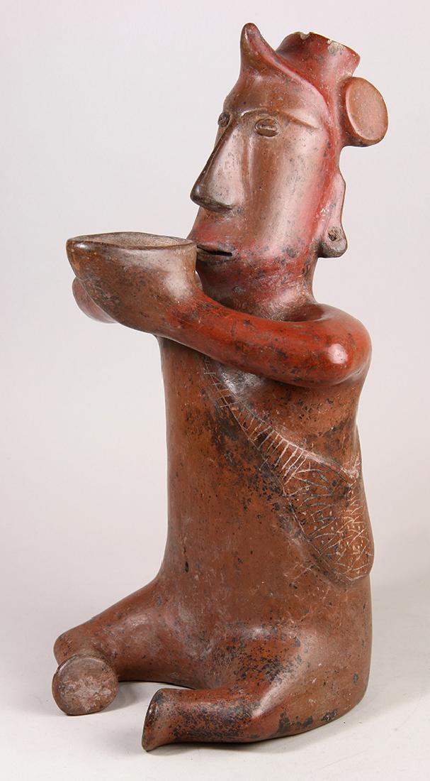 Colima red pottery seated shaman, Proto-Classic, 200 BC (1 of 4)