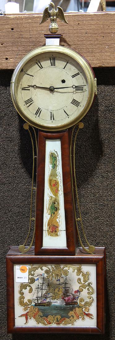 Federal mahogany and eglomise banjo clock, New England (1 of 2)