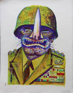 Print, Robert Arneson: Robert Arneson (American, 1930-1992), General Nuke, 1986, lithograph in colors, pencil signed lower right and dated, edition 13/25, image: 32"h x 22.25"w, sheet: 36.25"h x 28"w, overall (framed): 39"h