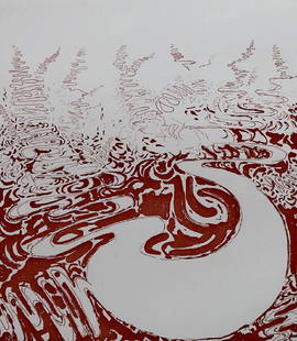 Print, Tony Cragg: Tony Cragg (British, b. 1949), "Meandering River II," 1990, soft ground etching, with sugarlift aquatint printed in red, pencil signed and dated lower right, edition T.P.D., published by Crown Point P