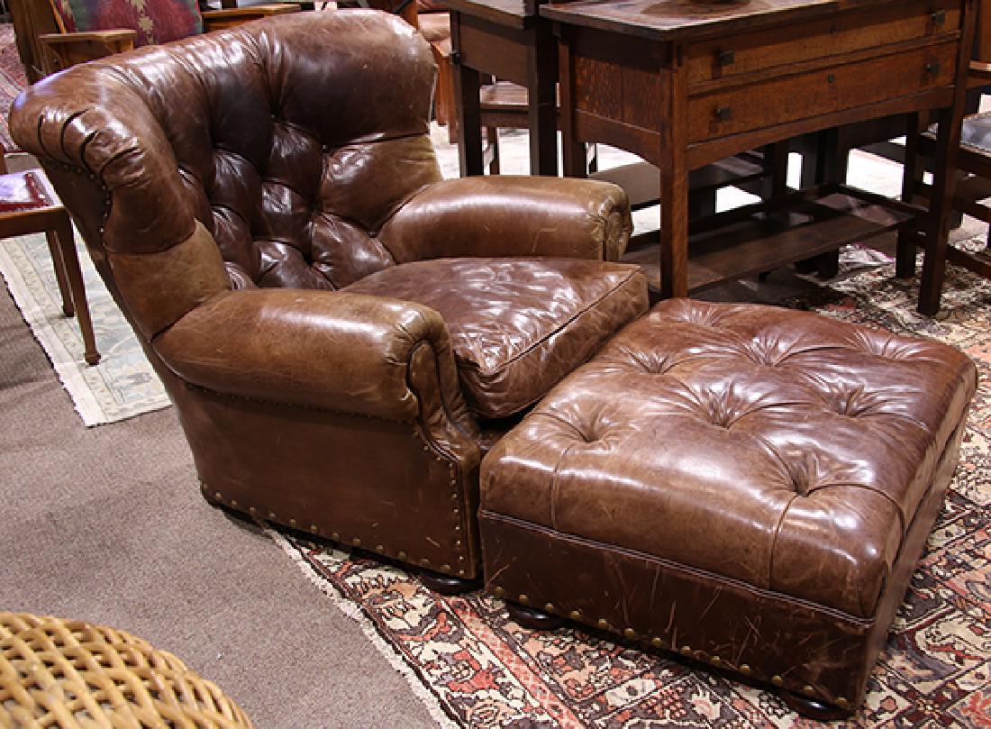 (lot of 2) Ralph Lauren leather wing back chair with (1 of 4)