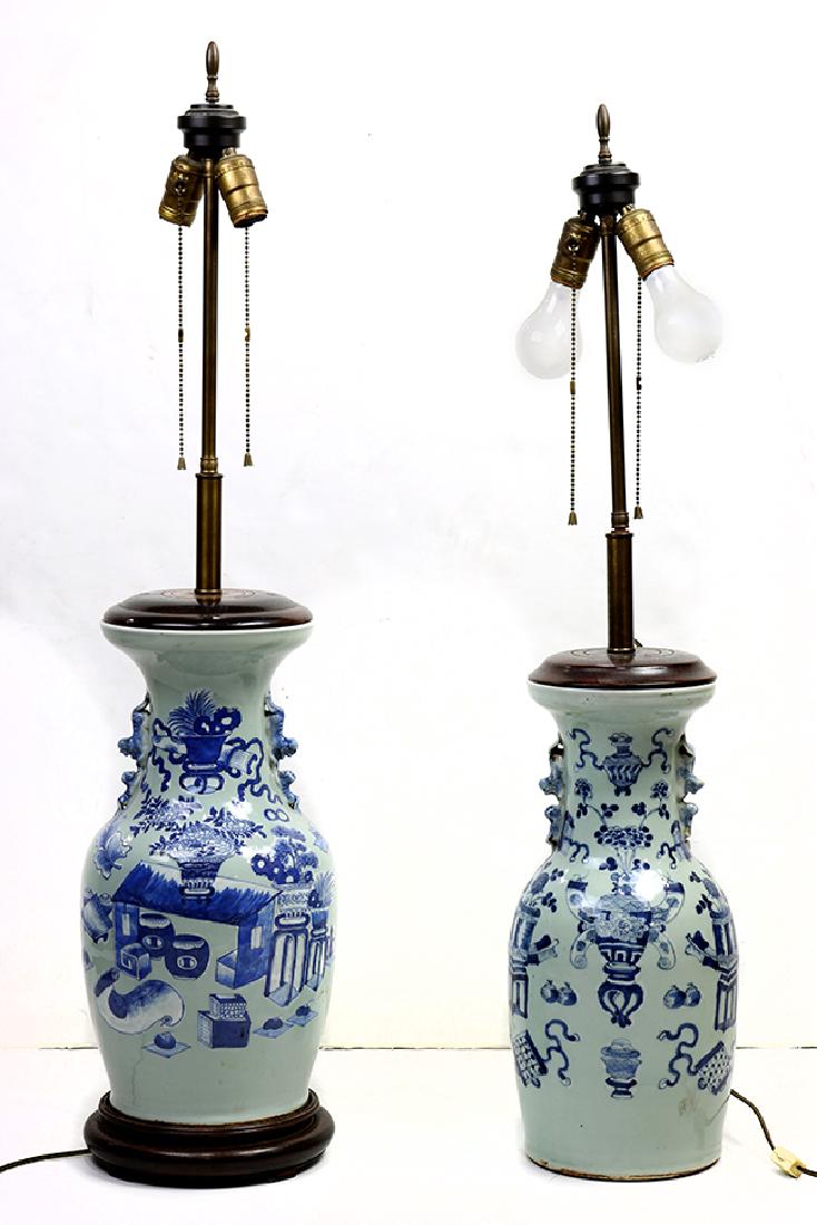 Chinese Underglaze Blue Celadon Porcelain Vases/Lamps (1 of 4)