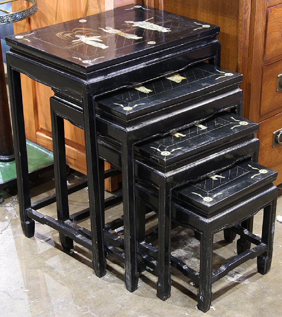 Japanese Black Lacquer Nesting Tables, Mother-of-Pearl (1 of 2)