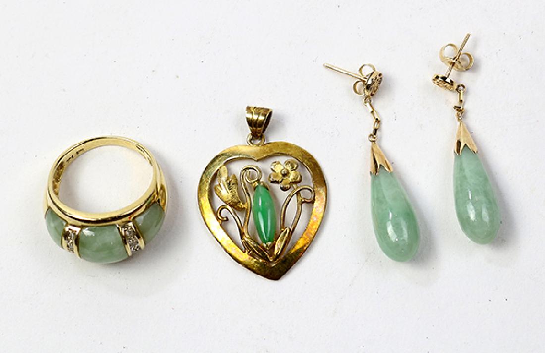 (Lot of 3) Jade, diamond and yellow gold jewelry suite (1 of 1)
