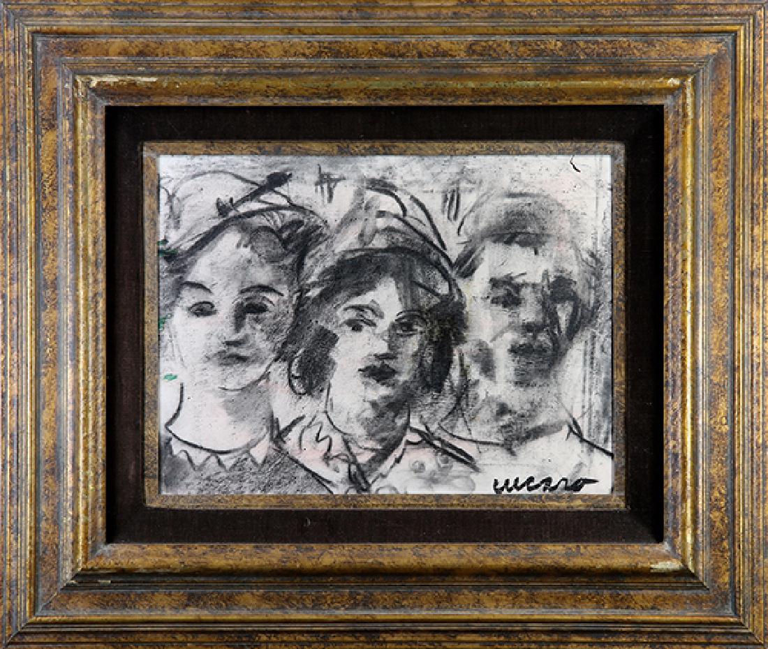 Painting, Pascal Cucaro: Pascal Cucaro (American, 1915-2004), Three Faces, mixed media on canvas, signed lower right, overall (with frame): 21.75"h x 25.75"w